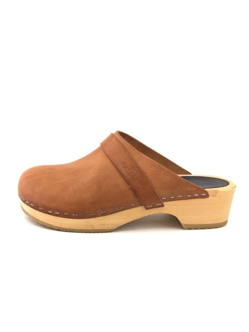 Swedish Hasbeens Husband Brown Leather Wooden Clogs EUR 38